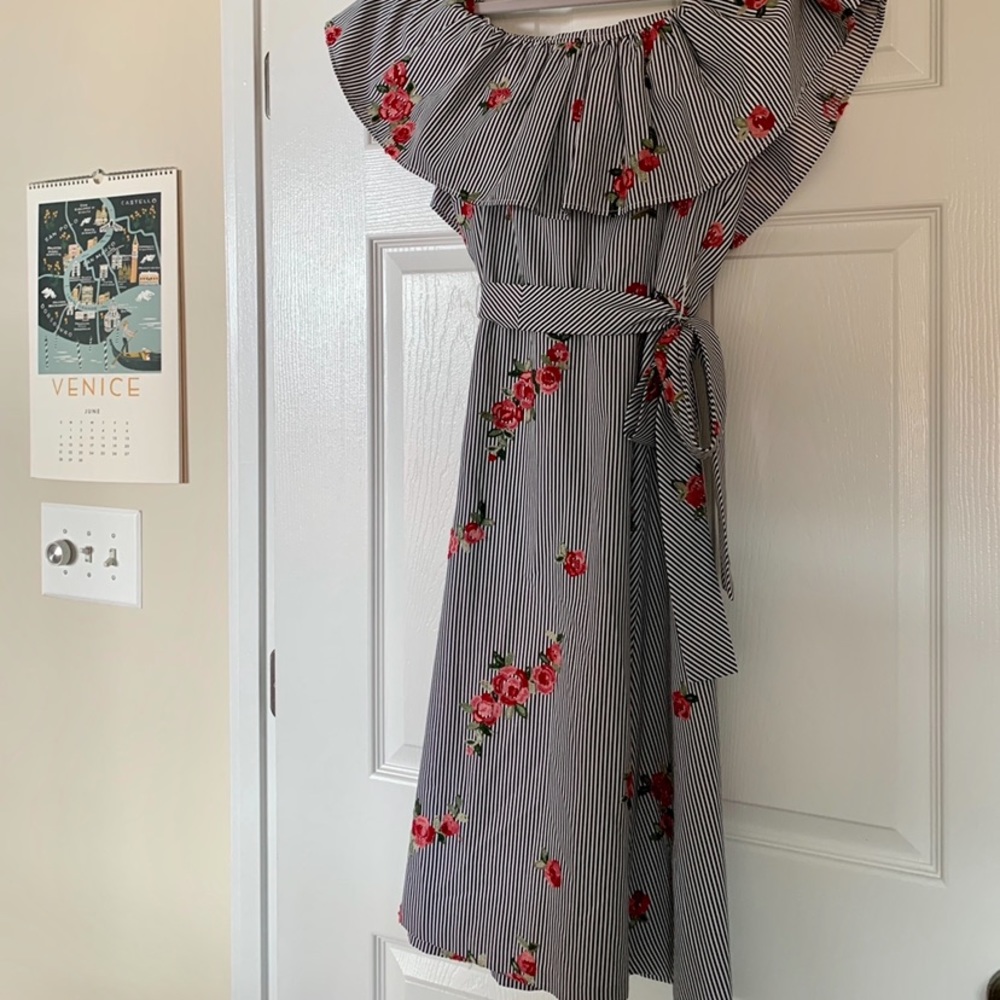 Calvin Klein Off the Shoulder Embroidered Dress